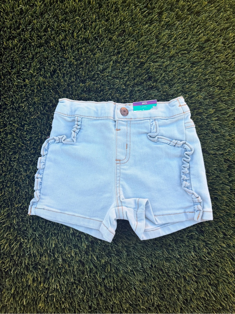Source Unknown Light Blue Girls' Ruffle Trim Denim Shorts